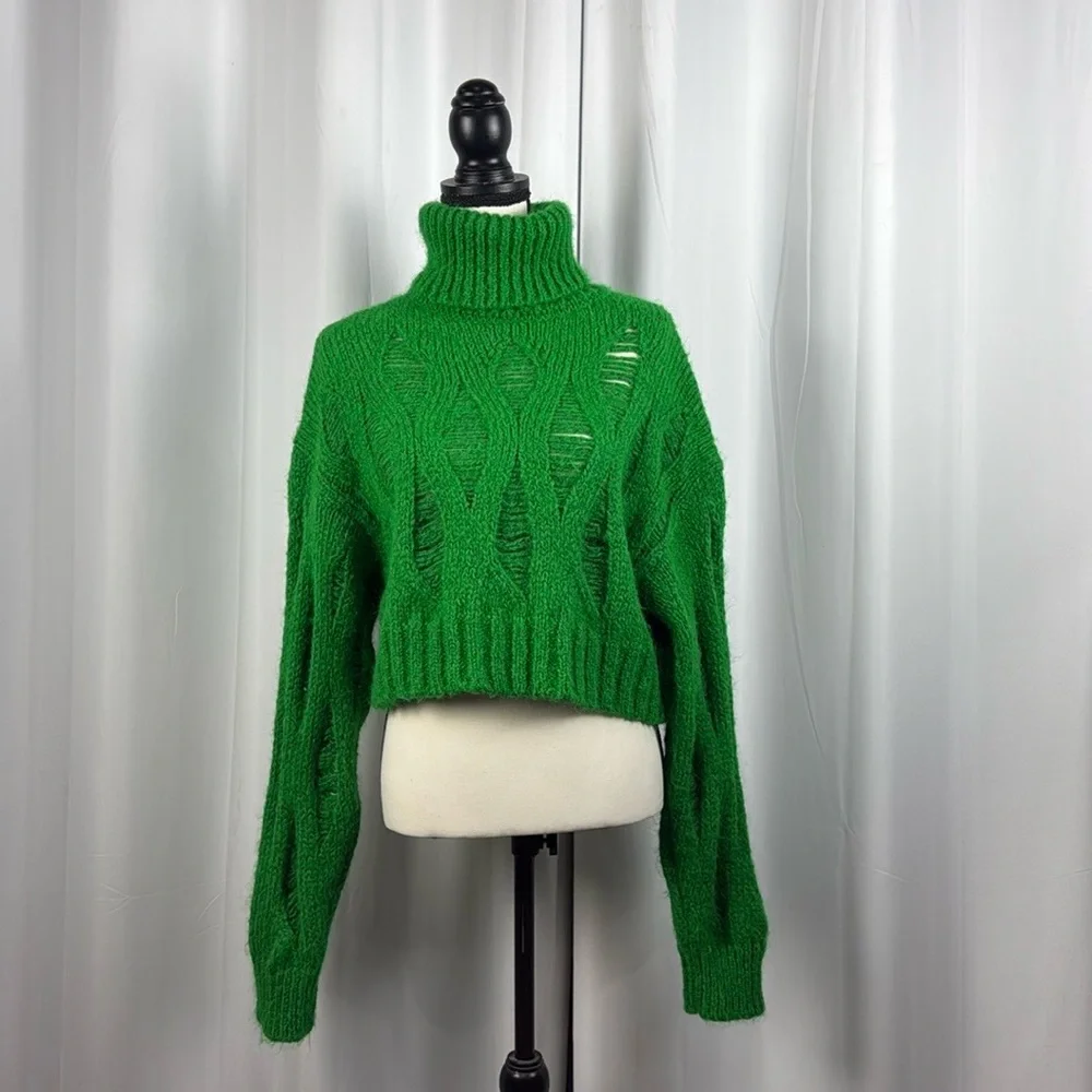 NWOT ZARA Green Crop Turtle Neck Sweater Sz M - Picture 9 of 14